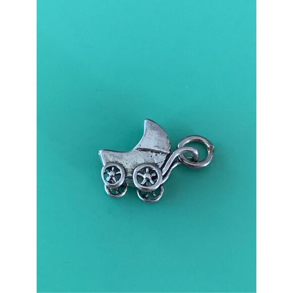 .925 Baby Stroller Sterling Silver Jewelry Charm #baby - Picture 3 of 5